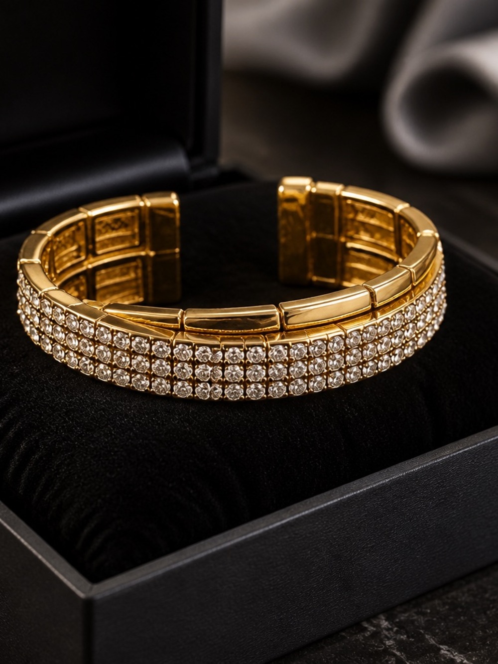 Gold Crystal Pavé Stretch Bracelet - Women's Jewelry